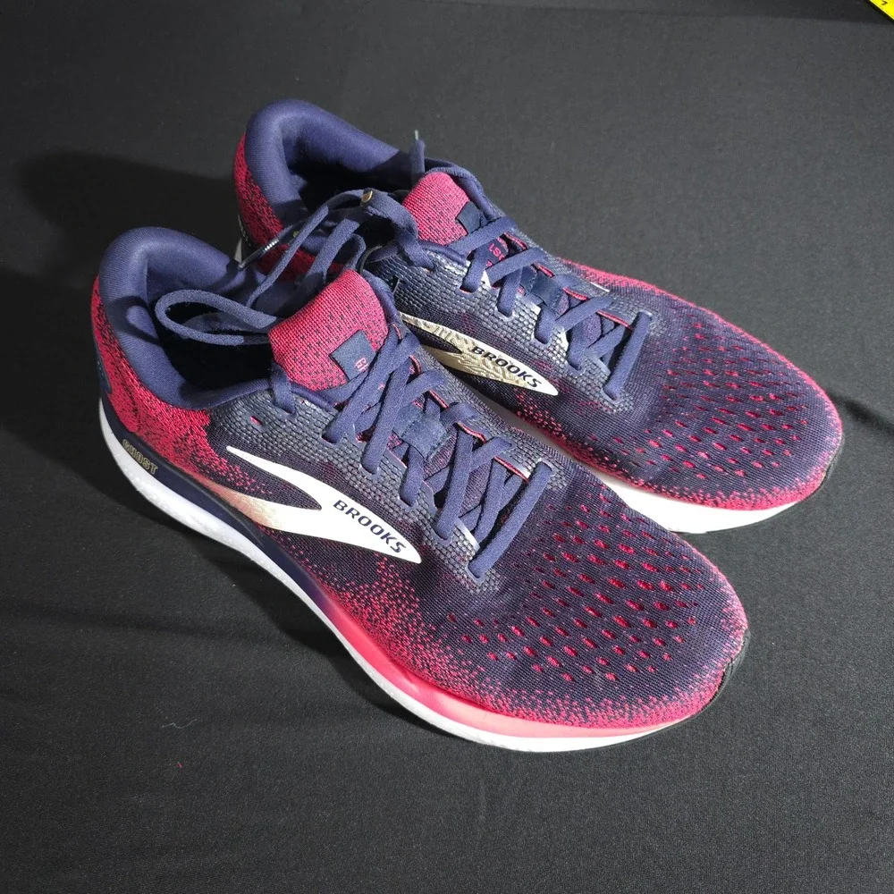 Brooks Ghost 13 Running Shoes Womens 11.5 2A Navy Pink Cushioned Road Neutral